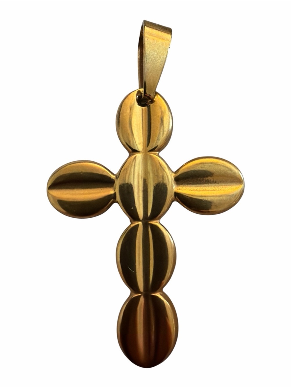Gold Cross Pendant Necklace - Polished Oval Bead Design NWOT